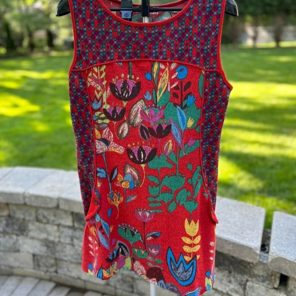 Boho Floral Midi Dress Sleeveless A-Line Sundress Red Multicolor Botanical Print - Picture 2 of 14